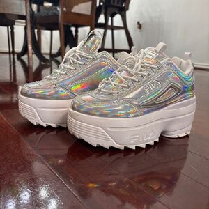 Fila Iridescent White Platform Sneakers